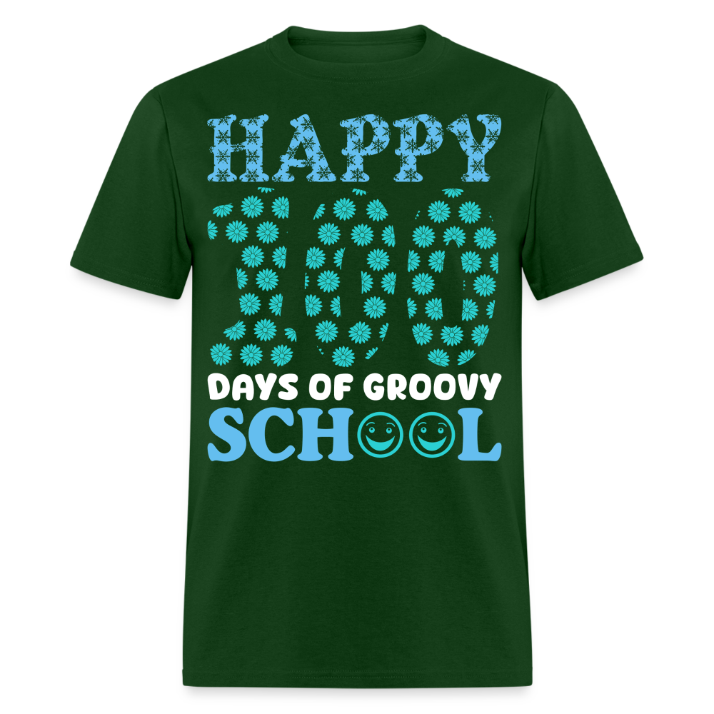 Groovy 100th-day School Celebration Tee Teacher Appreciation Gift T-shirt - forest green