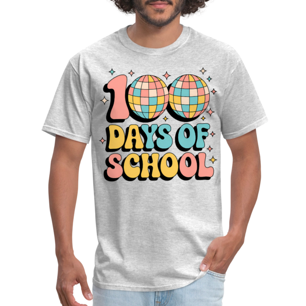 100 Days Of School Tee  For Teachers Funny Disco Theme T-shirt - heather gray