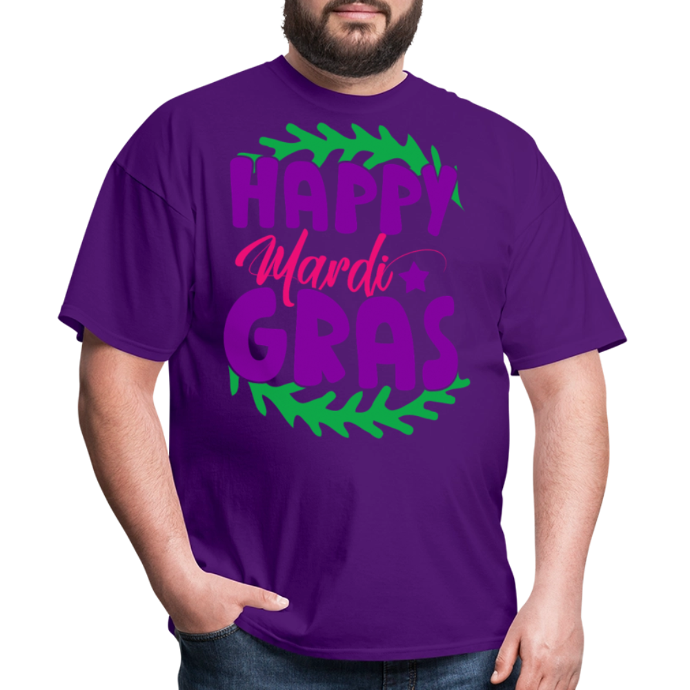 Happy Mardi Gras Graphic Tee New Orleans Carnival Festival T-shirt - purple