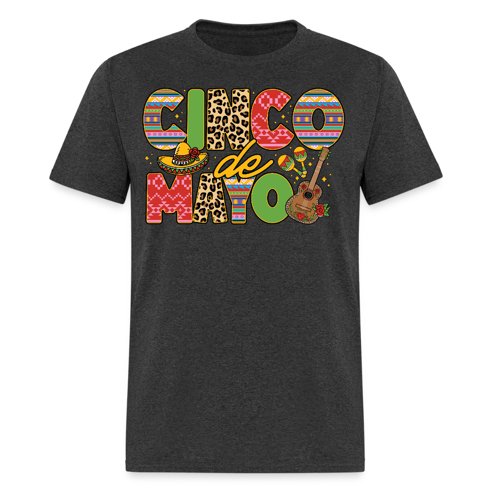 Leopard Print And Fiesta Design Cinco de Mayo T-shirt - heather black