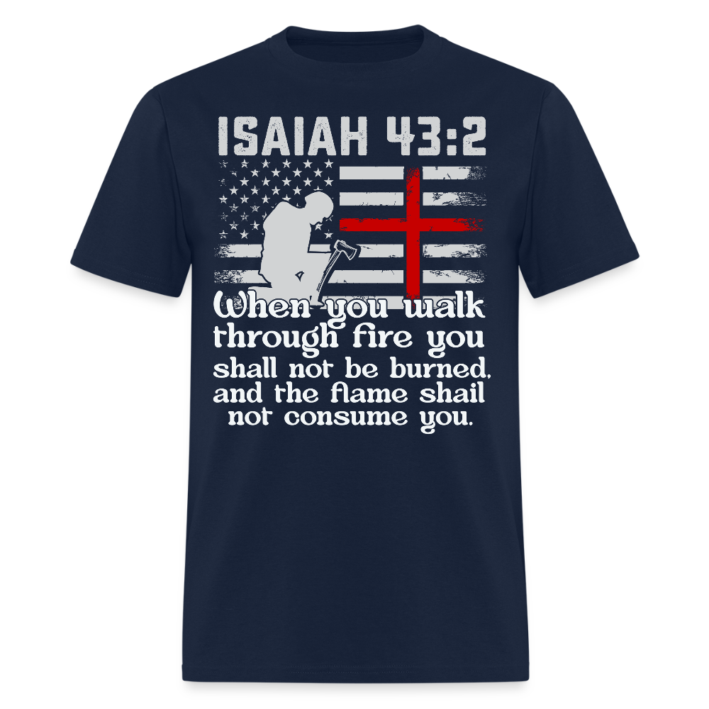Thin Red Line Flag Firefighter Bible Verse T-Shirt - navy