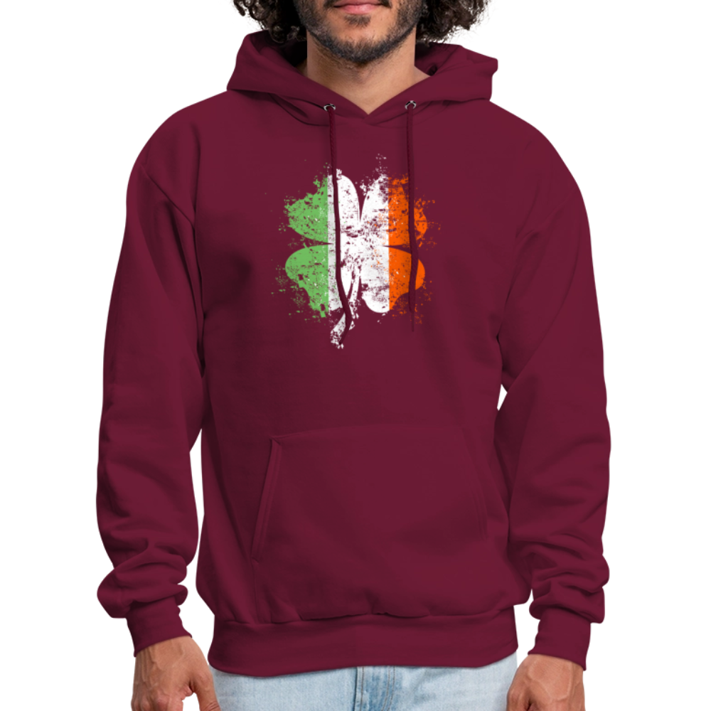 Irish Distressed Shamrock ST Patrick's Day Men's Hoodie - burgundy