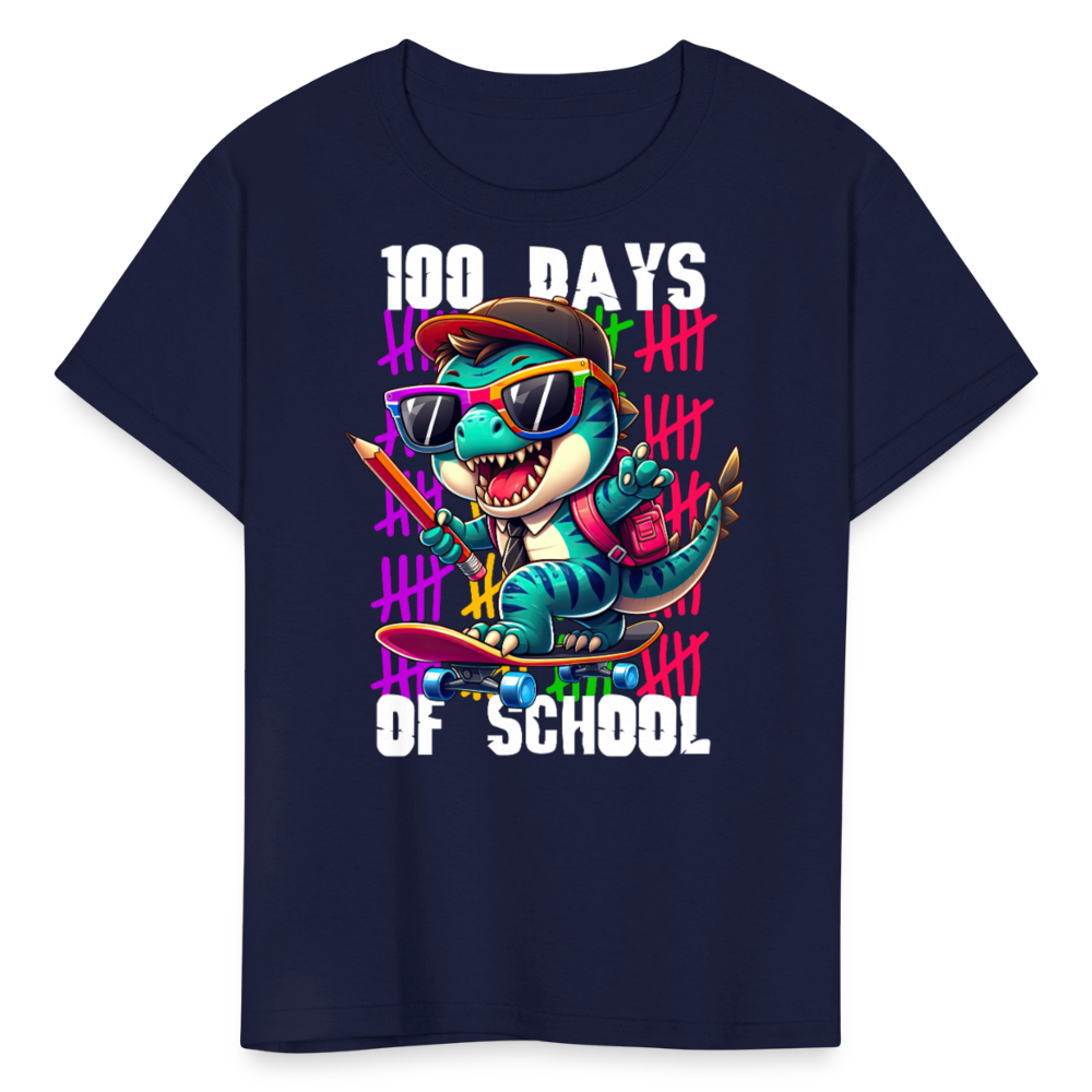 Dinosaur 100th day of school Tee Skater Dinosaur Kids School T-shirt - navy