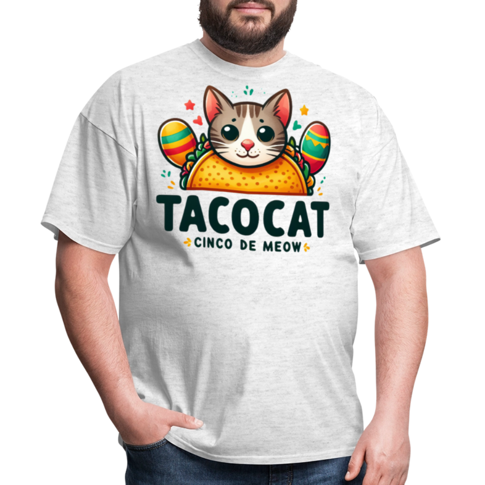 Cinco de Meow Cat Lover Gift Idea Cat and Taco Pun T-shirt - light heather gray