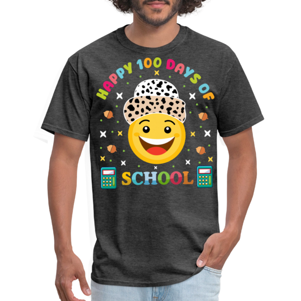 Happy 100 Days of School Teacher Tee 100 Days Smiley Face T-shirt - heather black