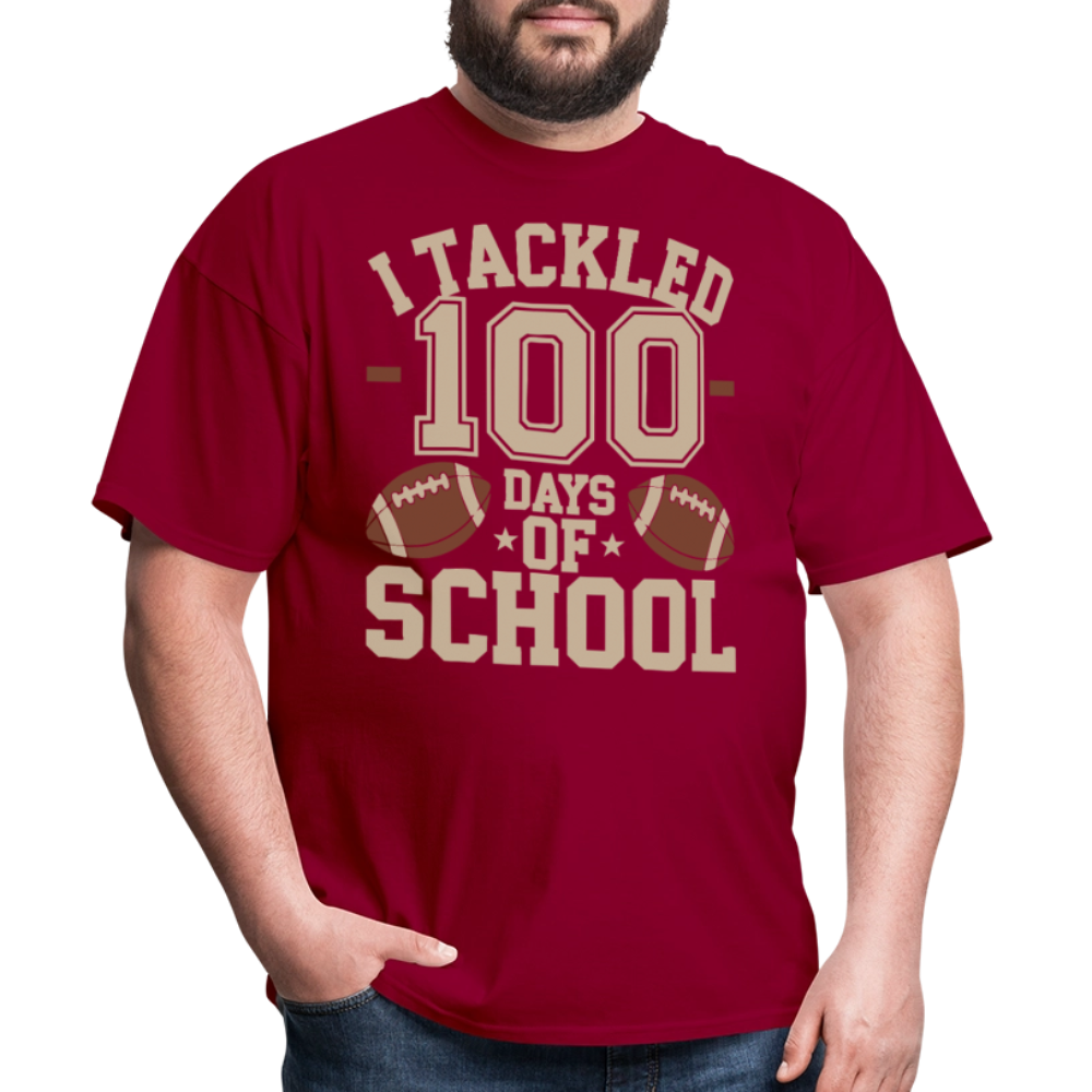 100 Days Of School Tee For Teachers Funny Football Themed School T-shirt - dark red