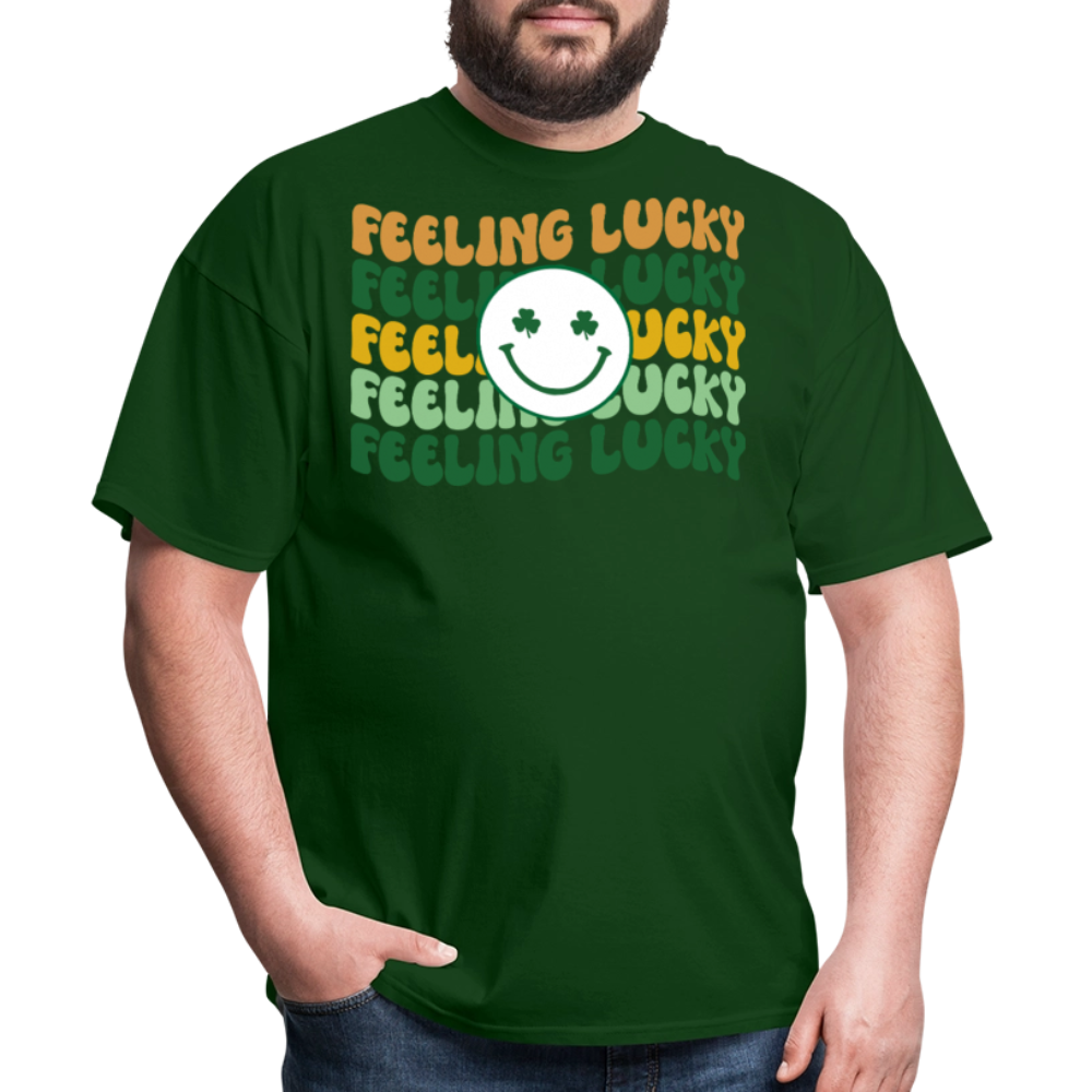 Retro Groovy Feeling Lucky Shamrock T-shirt - forest green