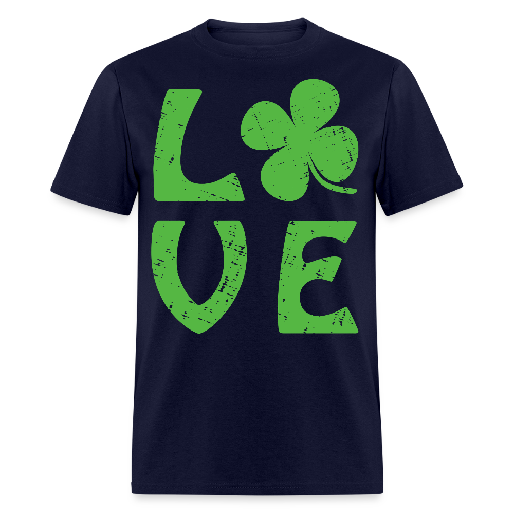 Lucky Clover Distressed Love Graphic T-shirt - navy