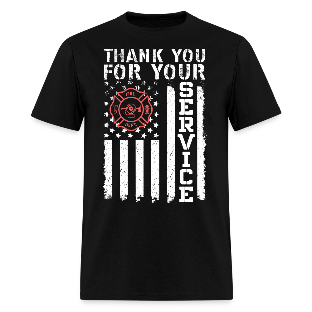 Patriotic Firefighter Thank You For Your Service T-Shirt - black
