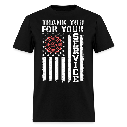 Patriotic Firefighter Thank You For Your Service T-Shirt - black