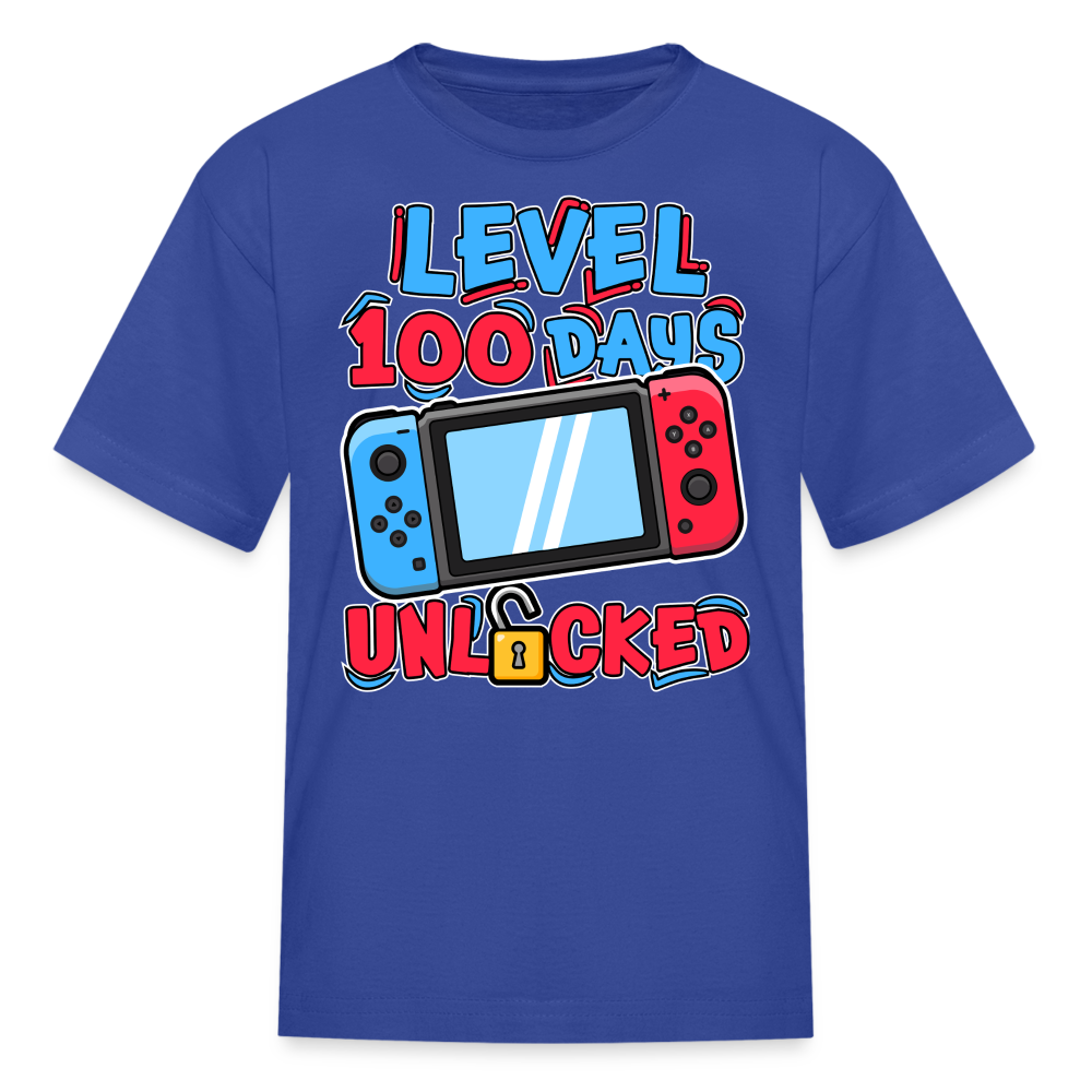 100 Days Unlocked Video Game Tee Gaming Milestone Kids T-shirt - royal blue