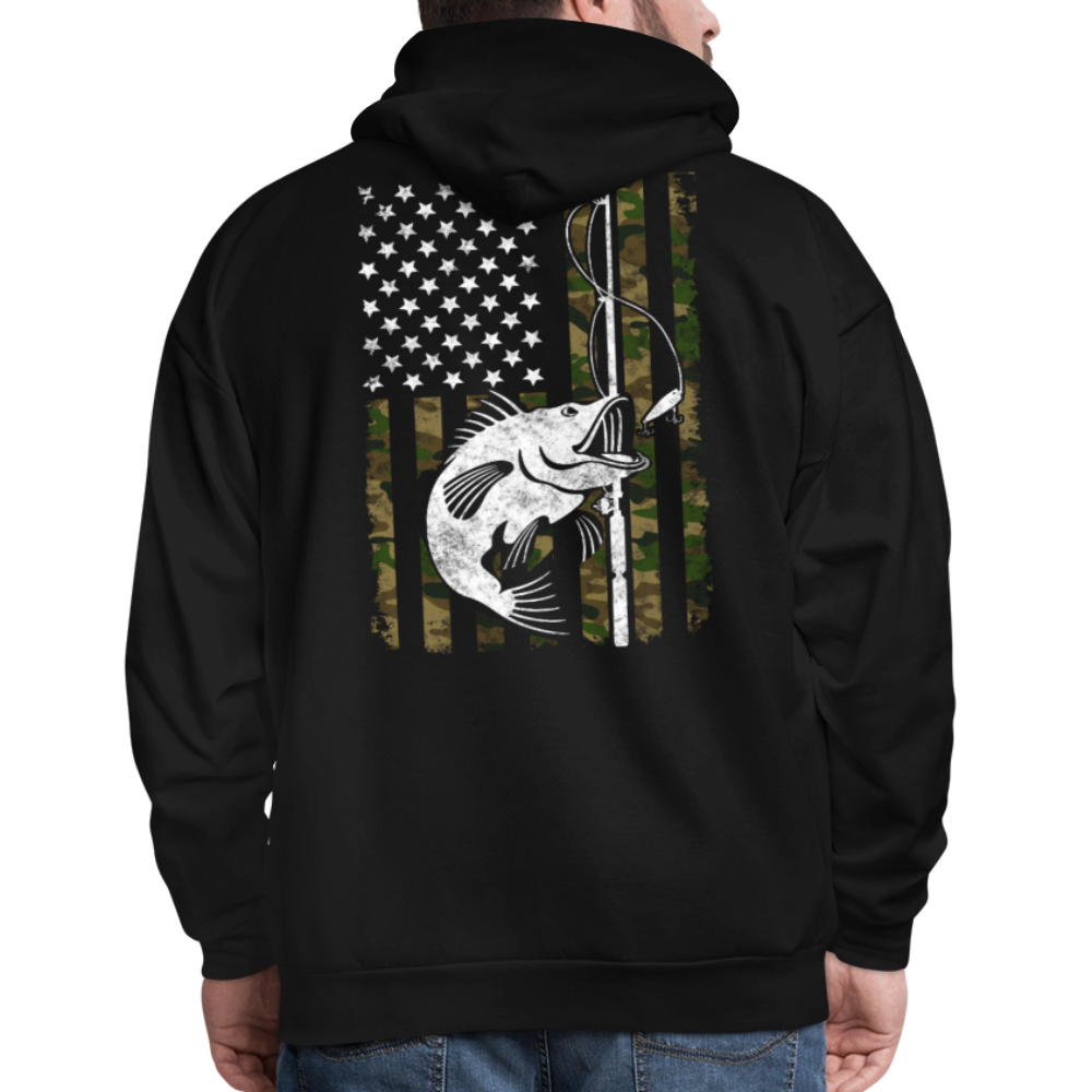Camo Amercican Flag Patriotic Bass Fishing Hoodie - black