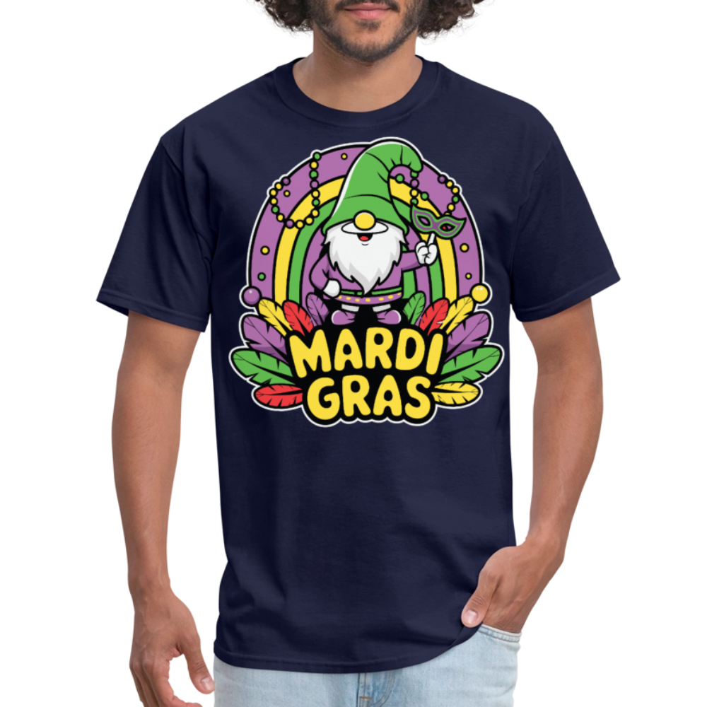 Cute Gnome Mardi Gras Shirt With Beads And Mask Colorful Festival Gnome T-shirt - navy