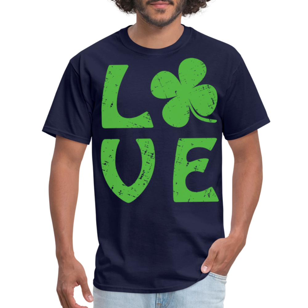 Lucky Clover Distressed Love Graphic T-shirt - navy