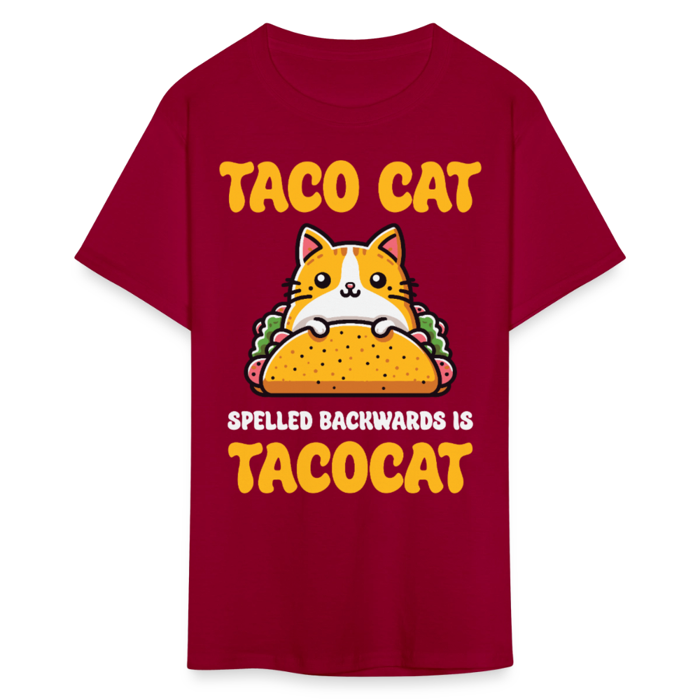 Cute Taco Cat Graphic Tee For Cat Lovers Funny Palindrome T-shirt - dark red