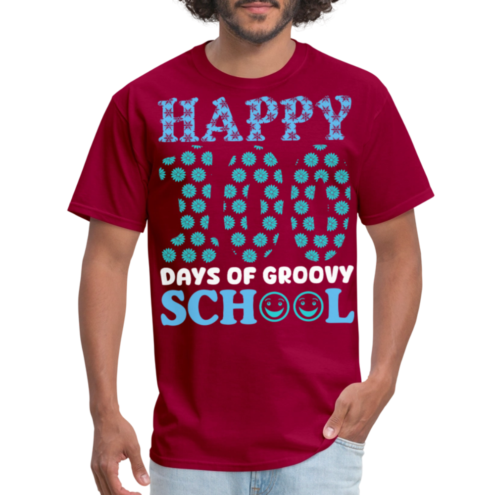 Groovy 100th-day School Celebration Tee Teacher Appreciation Gift T-shirt - dark red