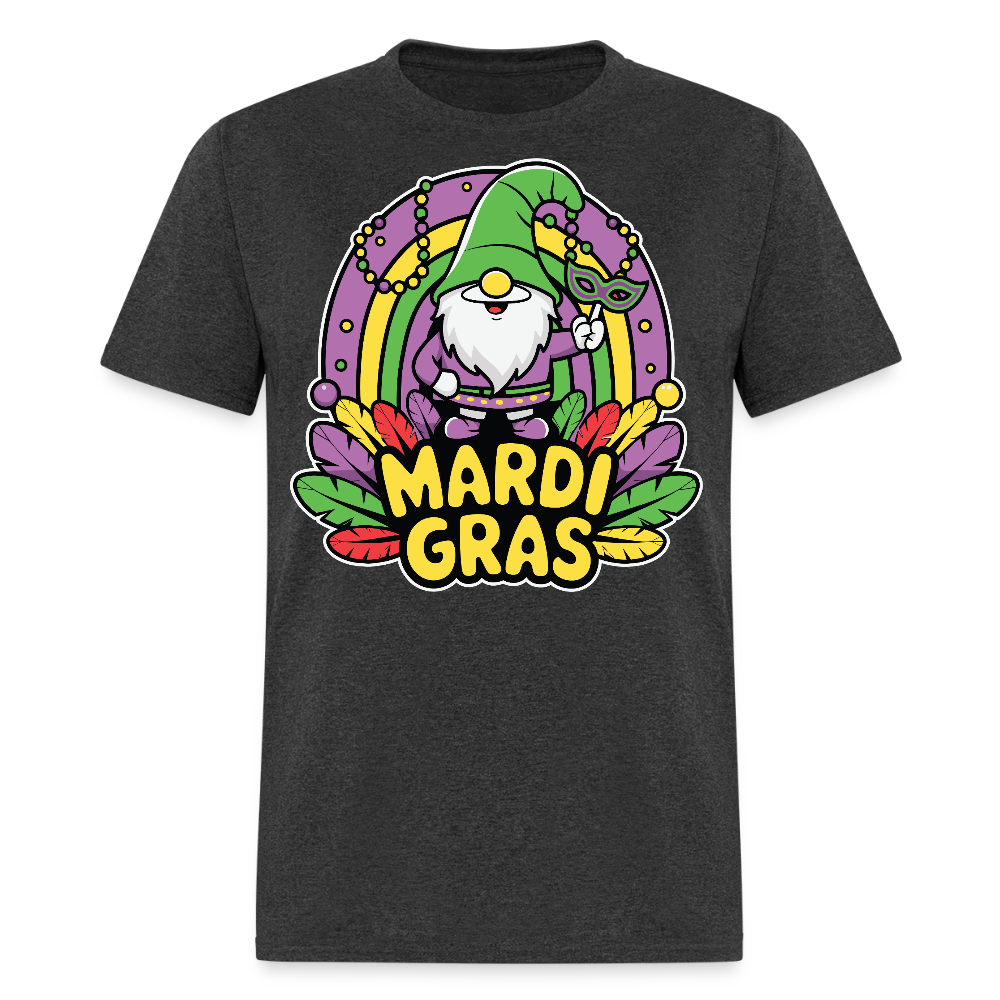 Cute Gnome Mardi Gras Shirt With Beads And Mask Colorful Festival Gnome T-shirt - heather black