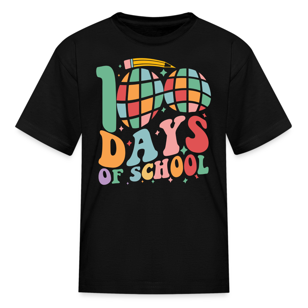 Retro 100 Days Of School Disco Ball Kids T-Shirt - black