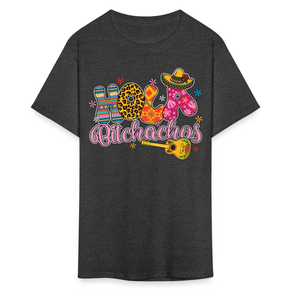 Hola Bitchachos Mexican Party Shirt Cinco de Mayo Funny Graphic T-shirt - heather black