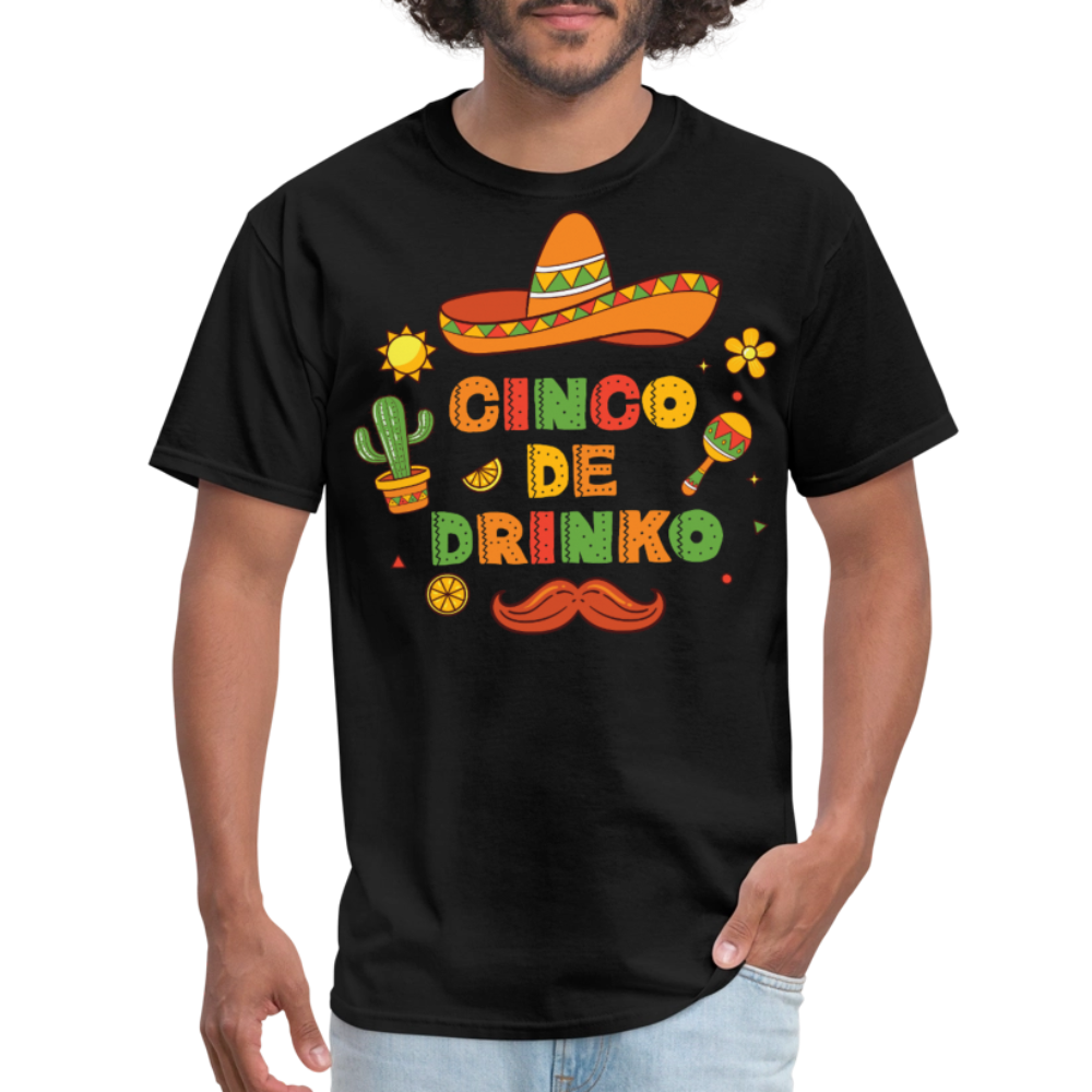 Sombrero and Mustache Party Tee Funny Cinco de Mayo drinking T-shirt - black