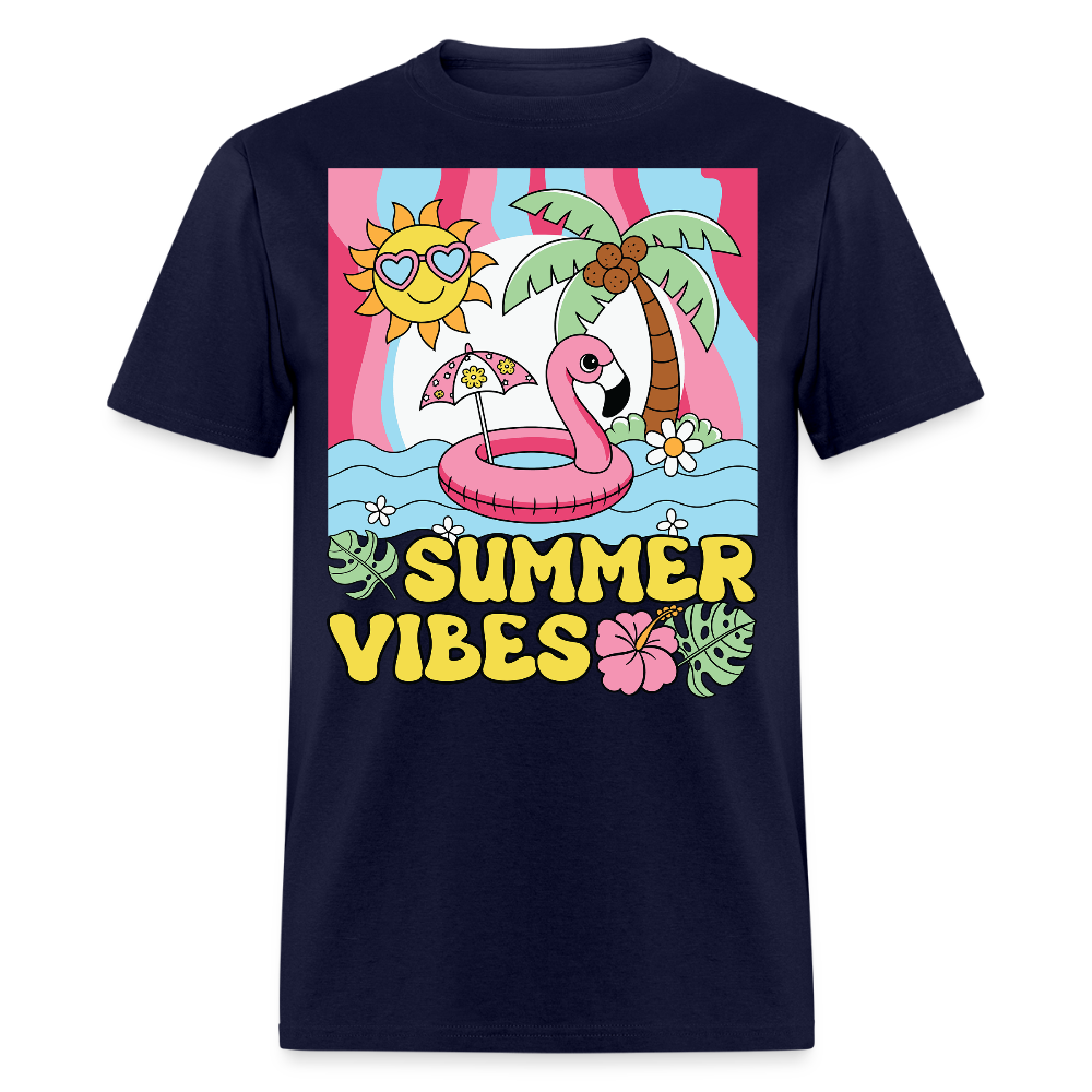 Cute Summer Vibes Tropical Flamingo T-shirt - navy