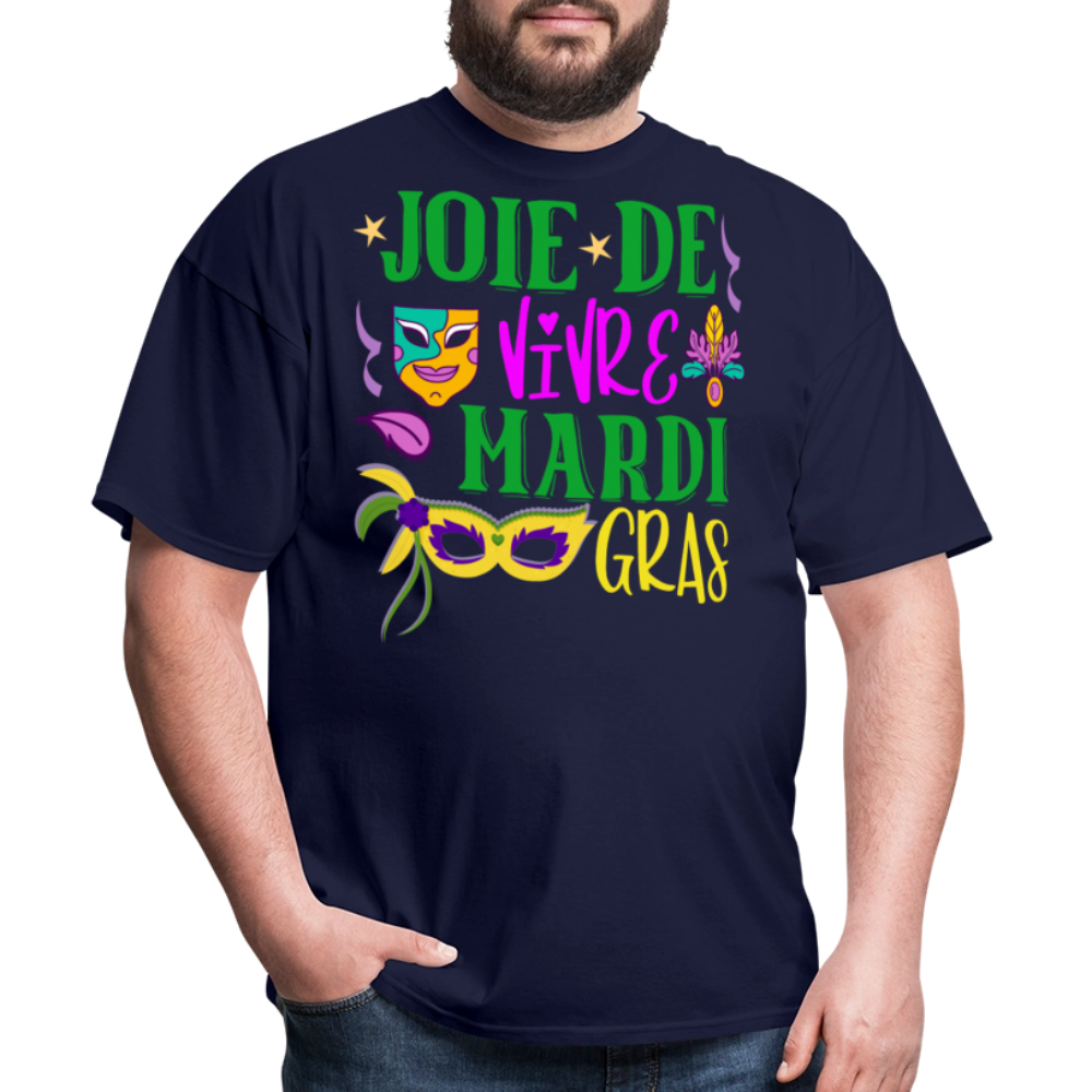 Joie De Vivre Mardi Gras Graphic Tee Colorful Masquerade Mask T-shirt - navy