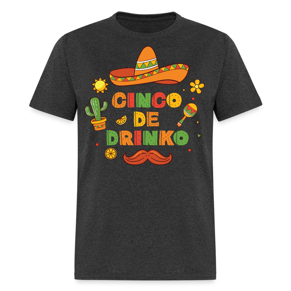 Sombrero and Mustache Party Tee Funny Cinco de Mayo drinking T-shirt - heather black