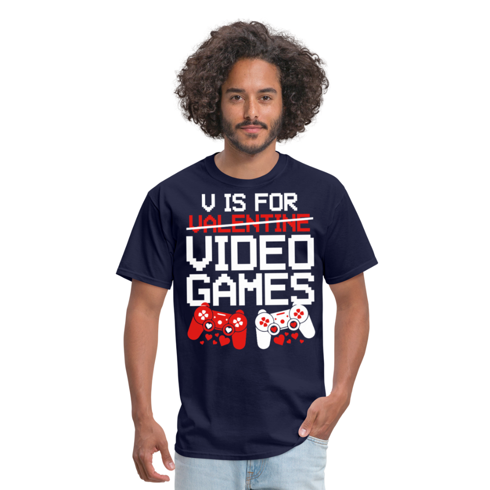 V Is For Video Games Funny Gamer Valentine's Gift - navy