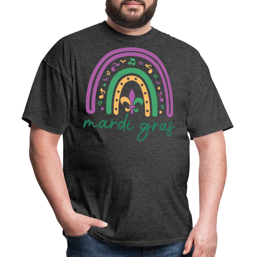 Purple Green Gold Carnival Tee Mardi Gras Rainbow Shirt For Women - heather black