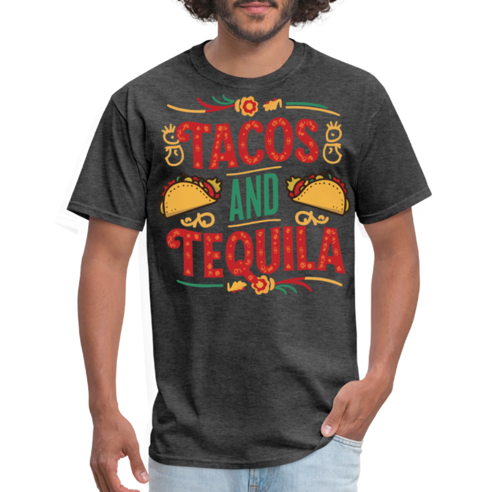 Mexican Food Lover Graphic Tee Tacos and Tequila Fiesta T-shirt - heather black