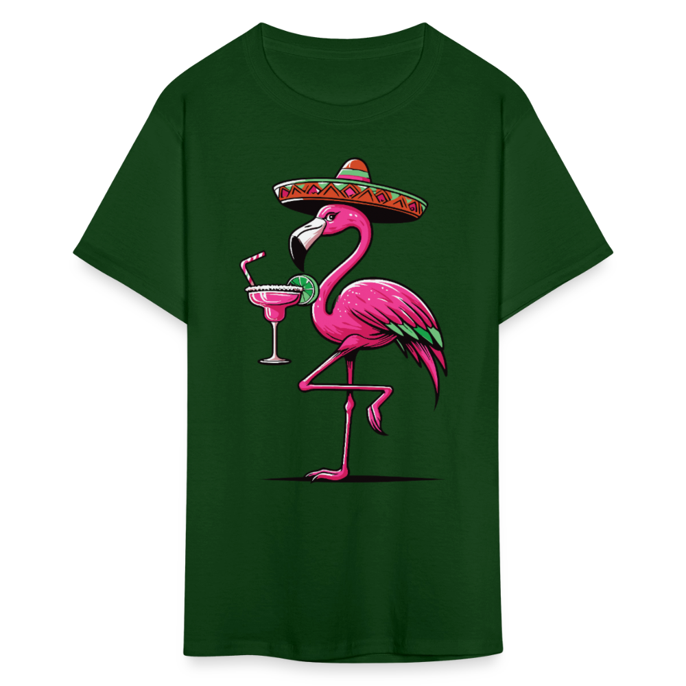 Tropical Flamingo Margarita Tee Pink Flamingo Drinking T-shirt - forest green