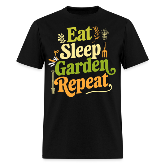 Eat Sleep Garden Repeat Plant Lover Funny Gardening T-Shirt - black