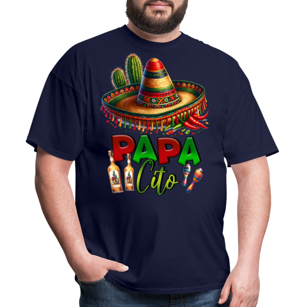 Papacito Sombrero Tequila Tee Mexican Dad Gift Funny T-shirt - navy