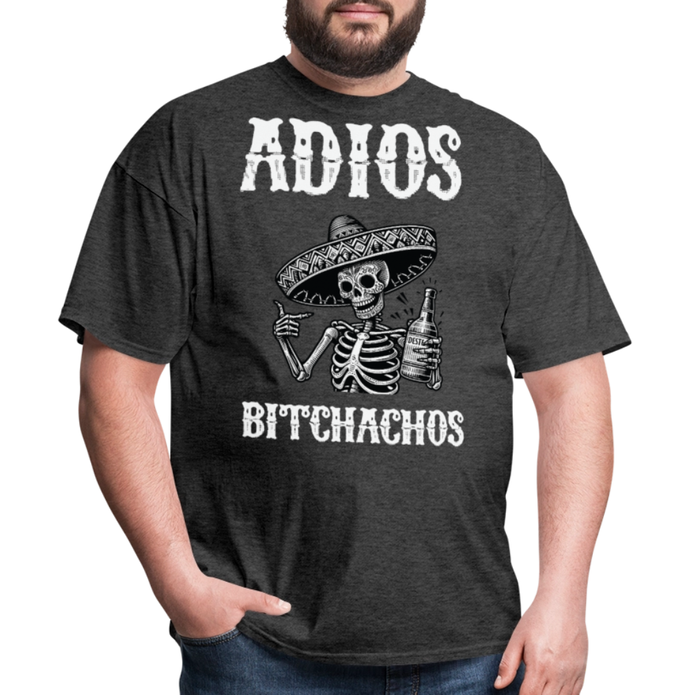 Funny Mexican Skeleton Drinking Tee Adios Bitchachos Fiesta T-shirt - heather black