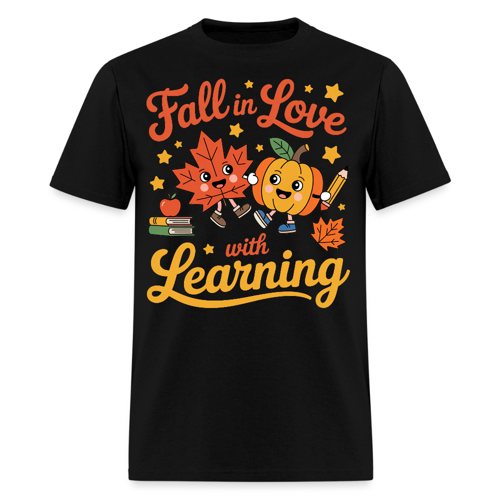 Fall in Love with Learning Pumpkin Autumn Teacher T-Shirt - black
