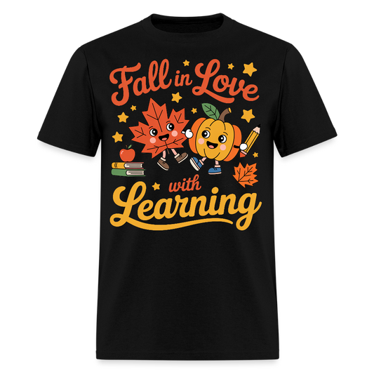 Fall in Love with Learning Pumpkin Autumn Teacher T-Shirt - black