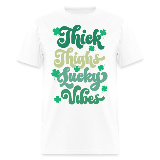 Thick Thighs Lucky Vibes St Patrick’s Day T-shirt - white