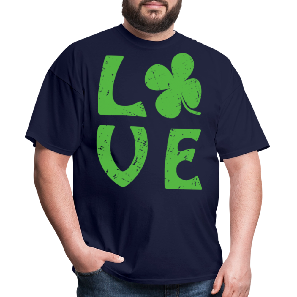 Lucky Clover Distressed Love Graphic T-shirt - navy