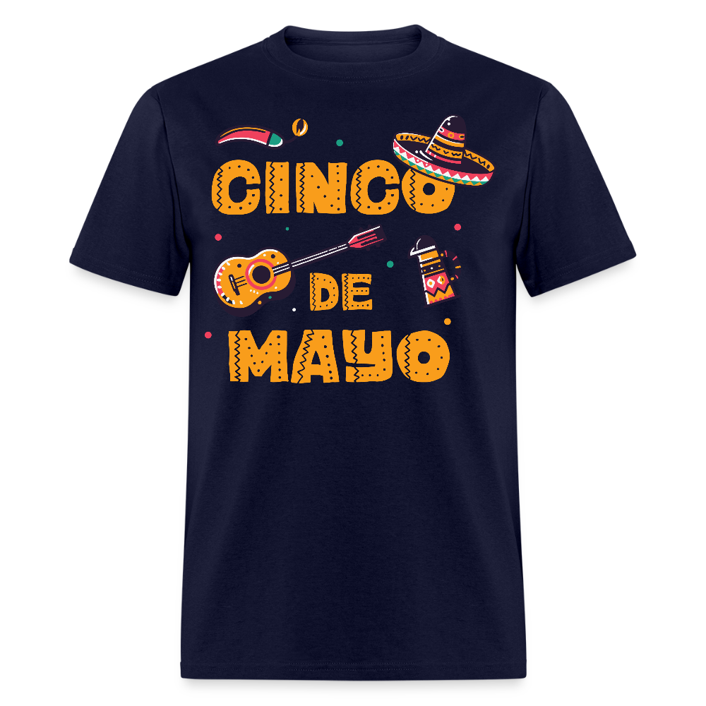 Mexican Fiesta Tee With Guitar And Sombrero Funny Cinco de Mayo T-shirt - navy