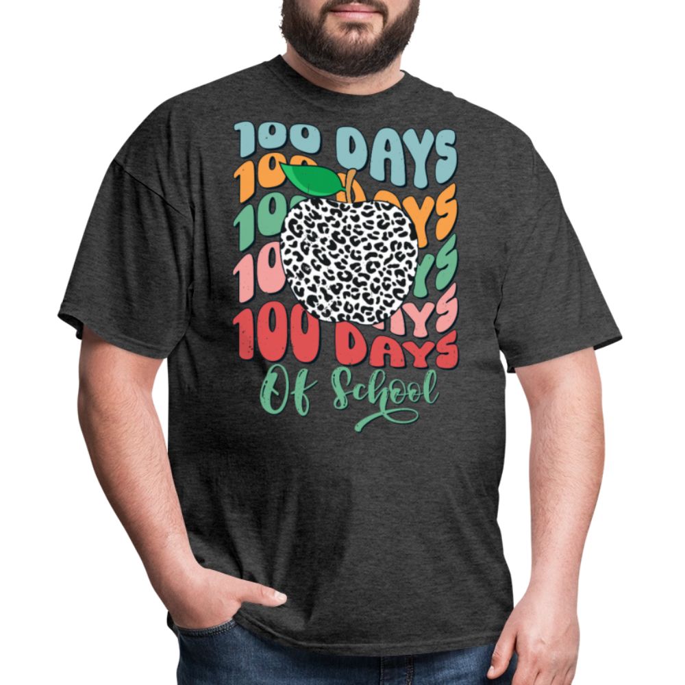 Leopard Print 100 Days of School Tee 100th-day Celebration T-shirt - heather black