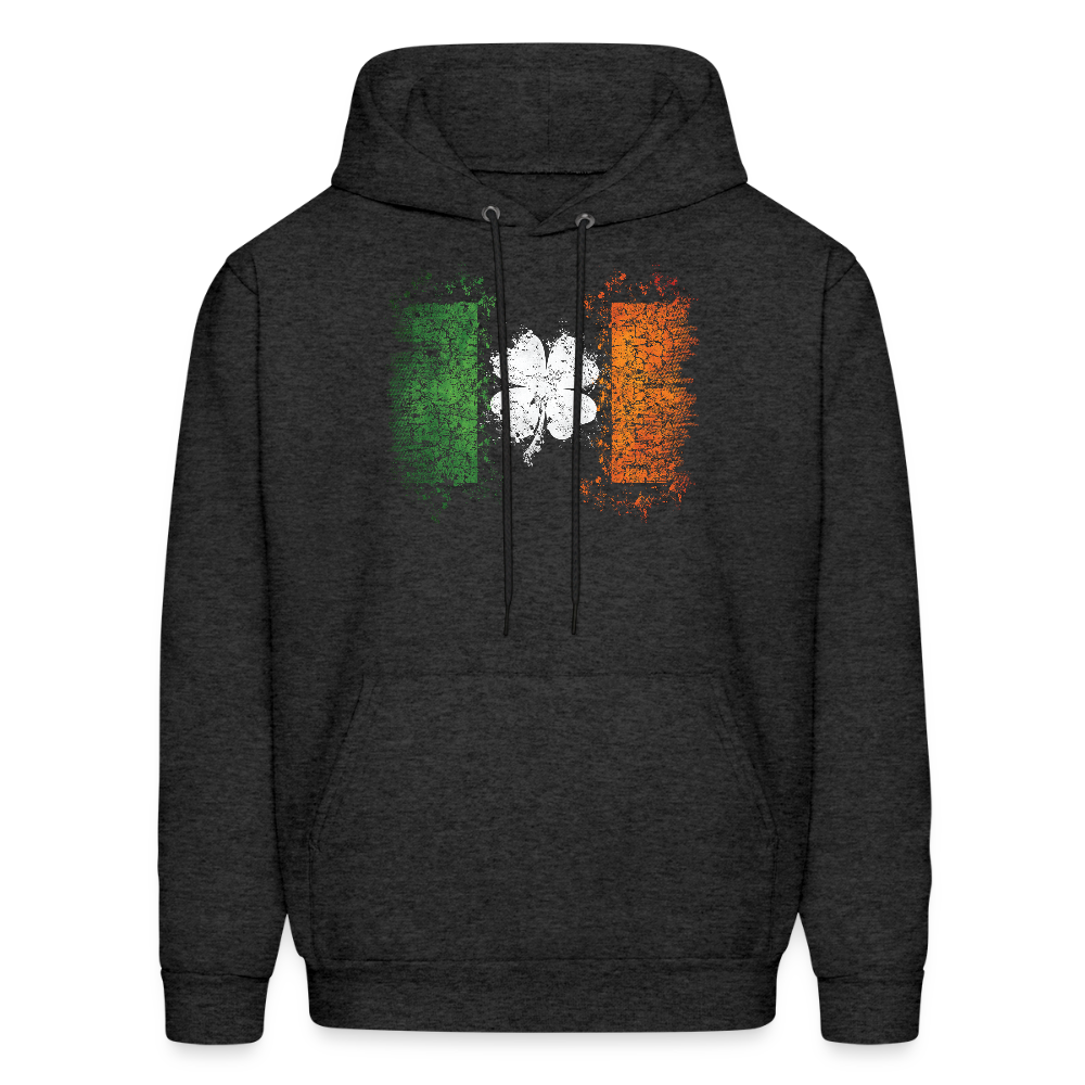 Irish Flag Distressed Shamrock Hoodie - Men's St Patrick's Day - charcoal grey