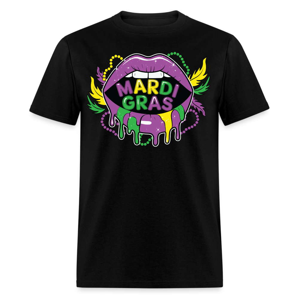 New Orleans Carnival Celebration Tee Dripping lips Mardi Gras T-shirt - black