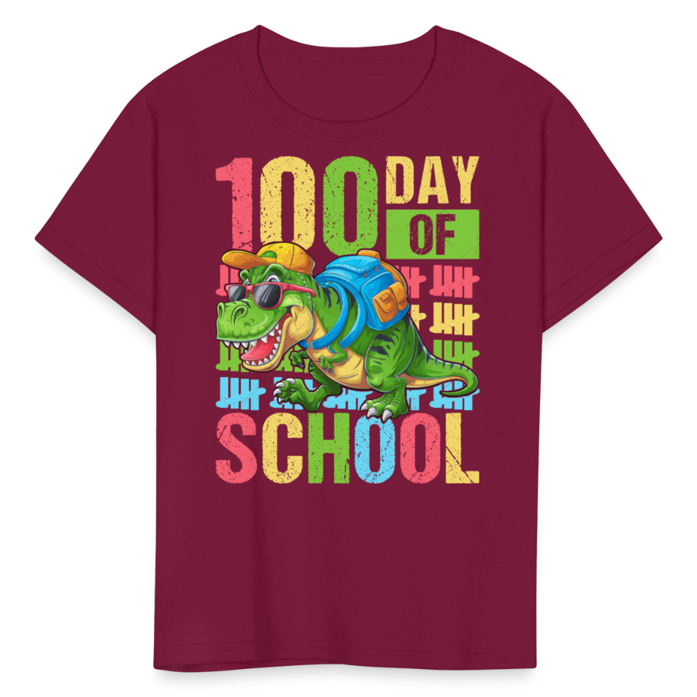 100 Days of School Tee for Kids Funny Dinosaur T-shirt - burgundy