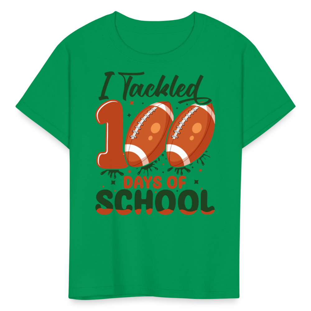 I Tackled 100 Days Of School Shirt Smarter Football Kids T-Shirt - kelly green