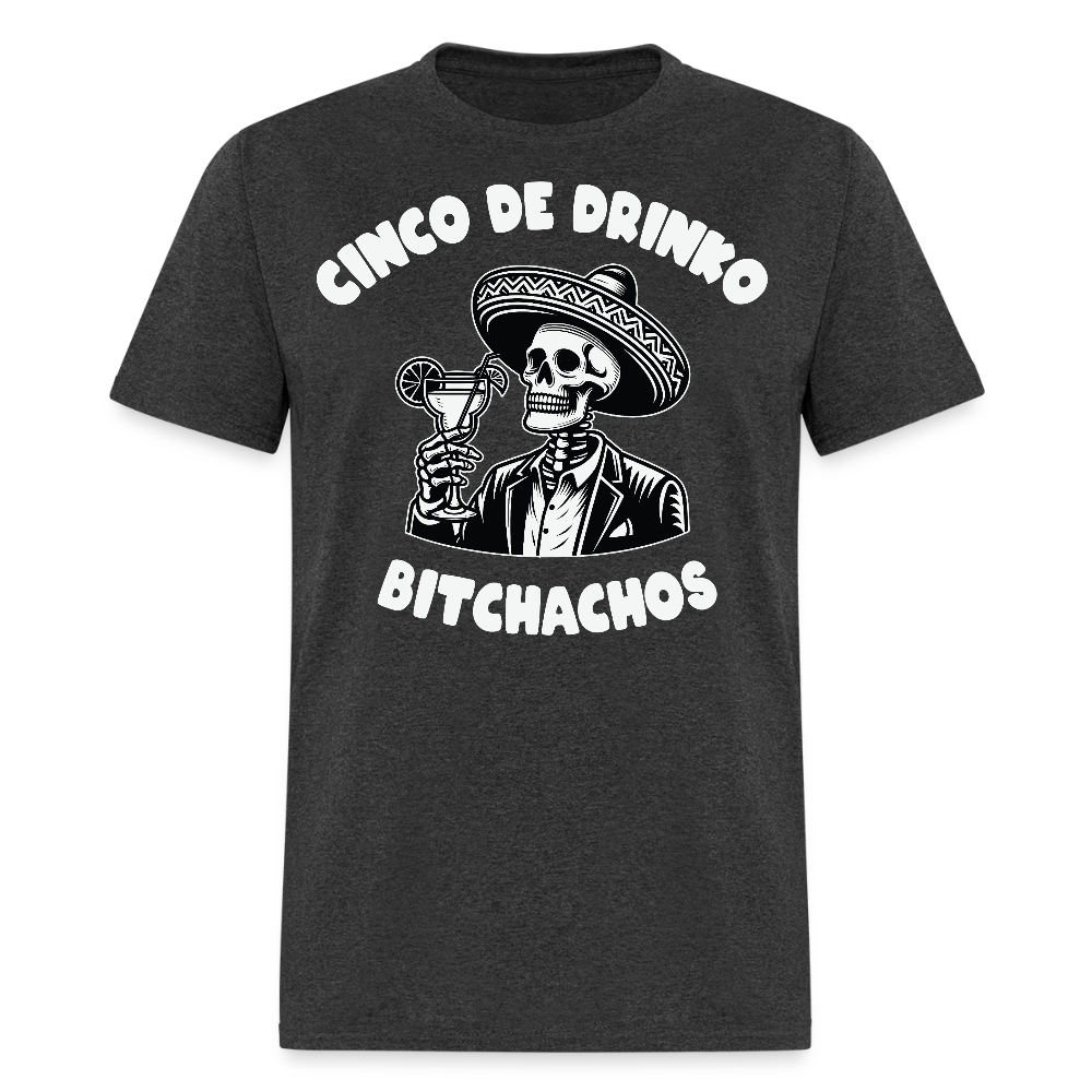 Cinco de Drinko Graphic Tee Skeleton Drinking Margarita T-shirt - heather black