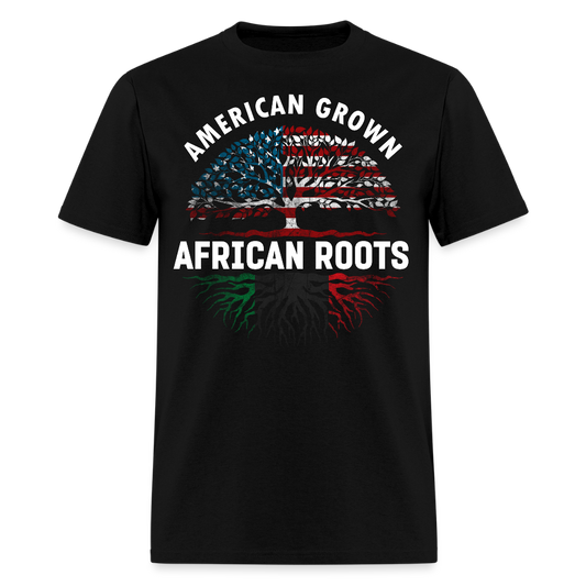 American Grown African Roots Afrocentric Flag T-Shirt - black