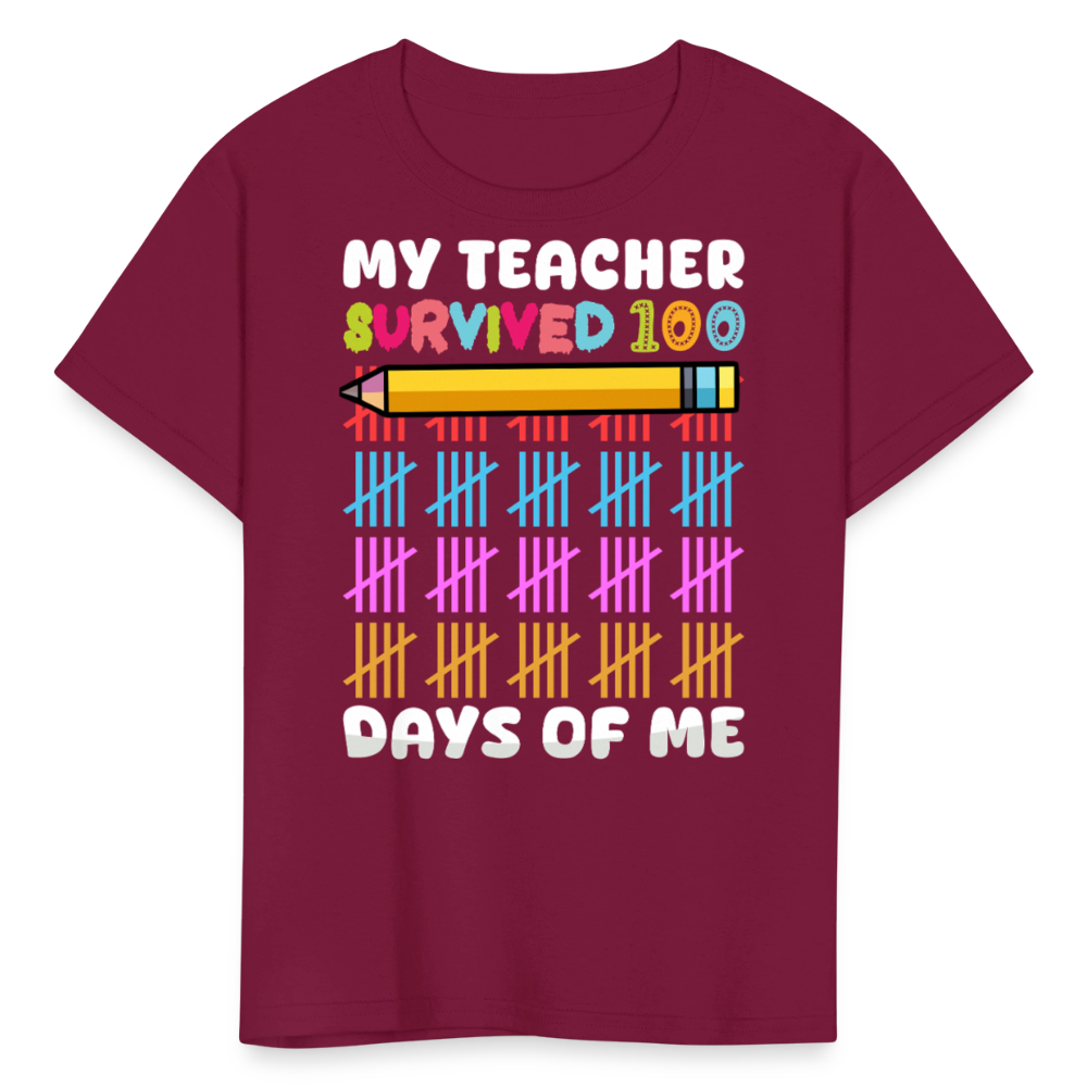 Teacher Survived 100 Days Of School Cute Kids Milestone T-shirt - burgundy