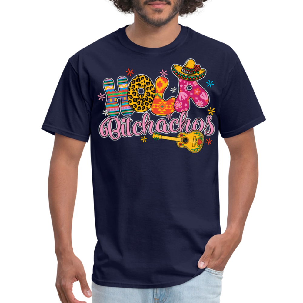 Hola Bitchachos Mexican Party Shirt Cinco de Mayo Funny Graphic T-shirt - navy