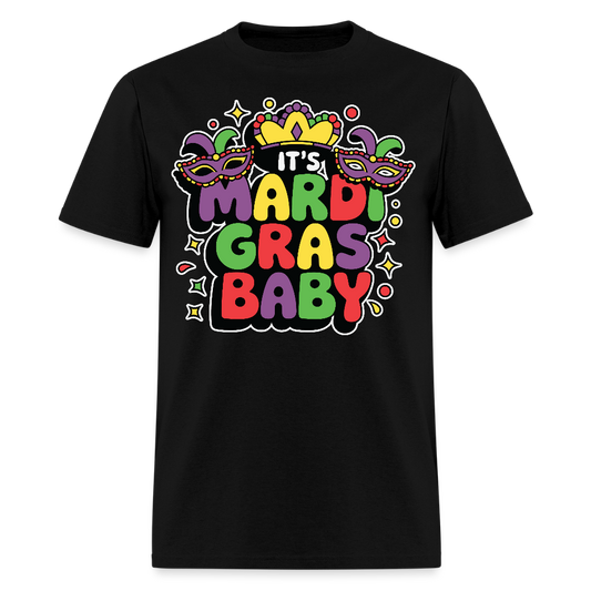 Colorful Mardi Gras Party Shirts With Masks Baby Announcement T-shirt - black
