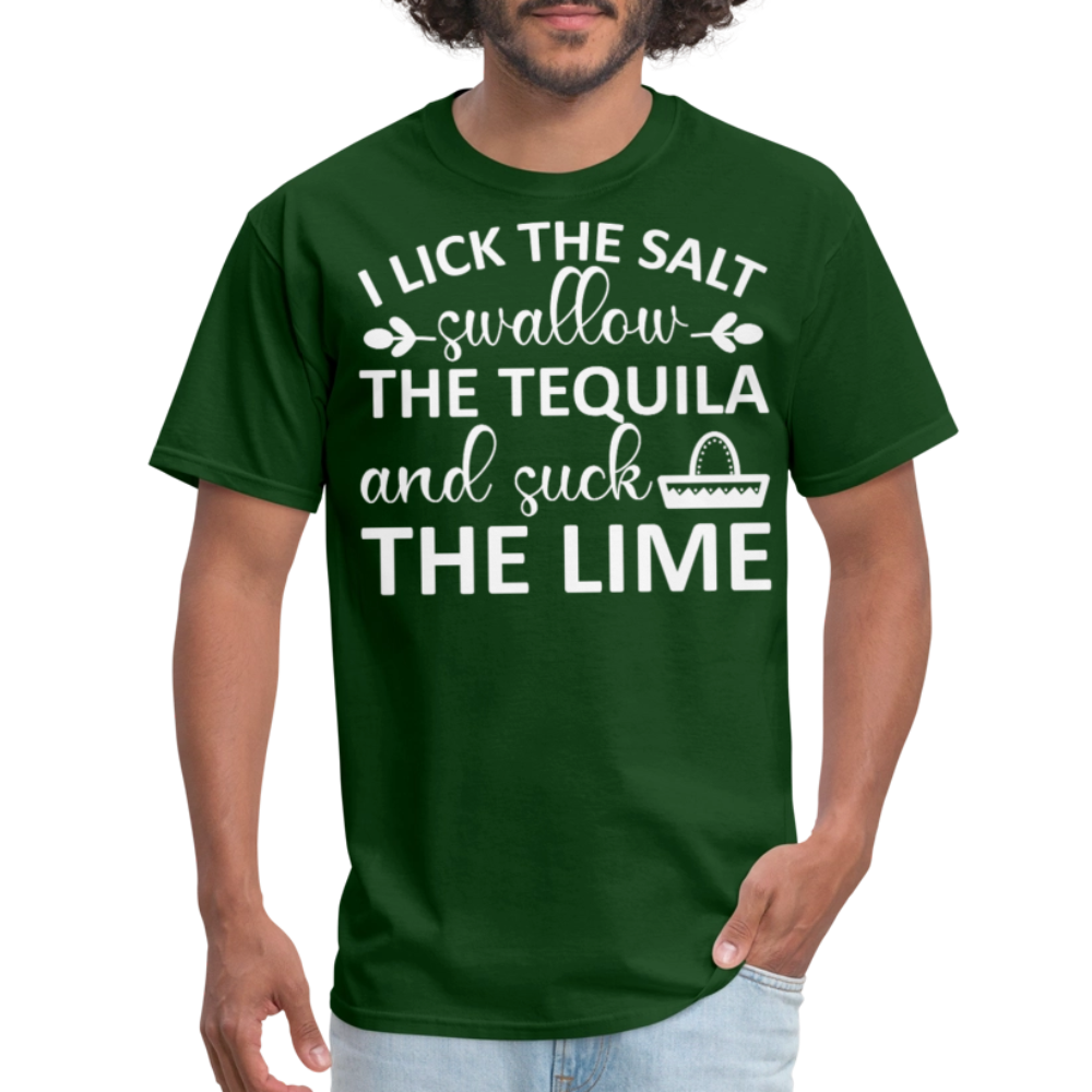 Swallow Tequila Suck Lime Funny Tee Salt Tequila Lime Drinking T-shirt - forest green